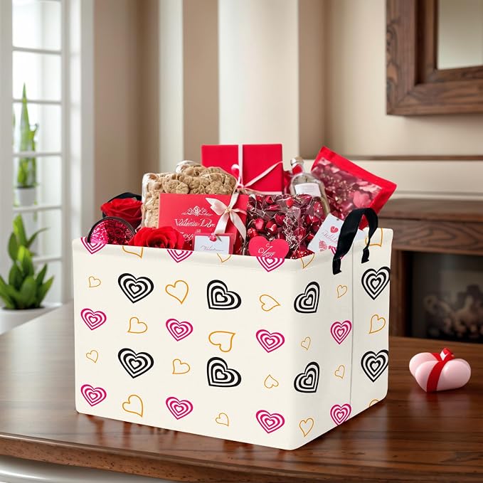 Valentine's Day Basket Gift for Empty Cute Heart Large Storage Bin for Kid and Baby Room Décor (Red and Black)