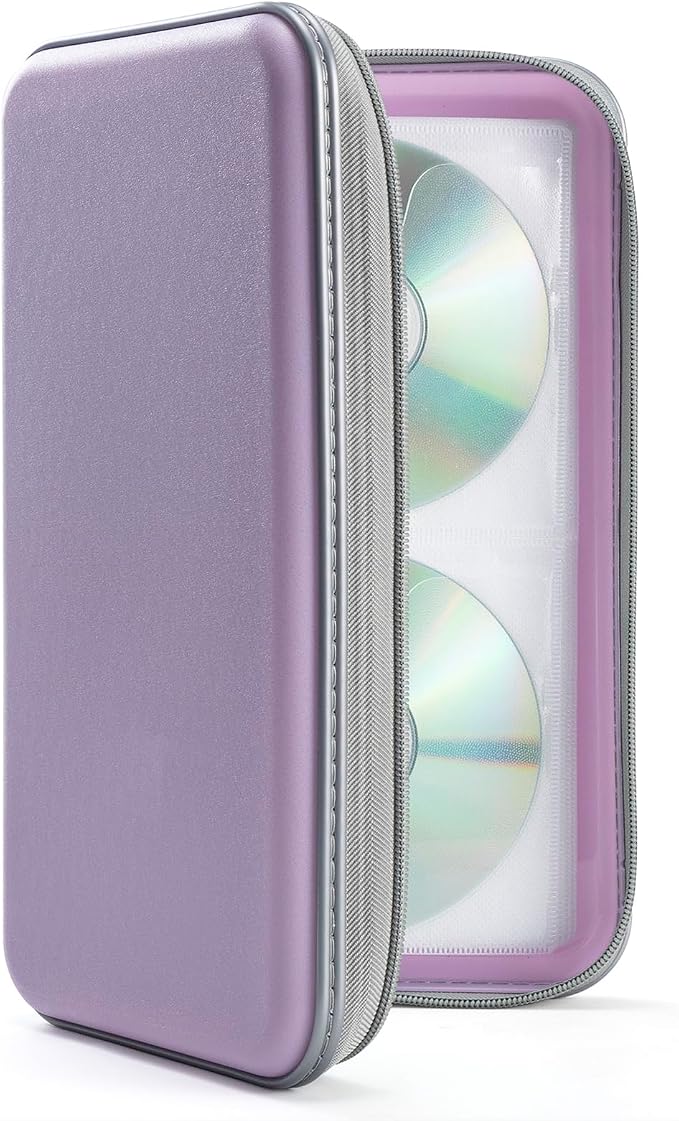 UENTIP CD Case,96 Capacity Hard Plastic DVD Case Holder for Car Home Travel | CD DVD Storage,Zipper Closure,Scratch-Resistant Sleeves,Stay Away Dust and Damp,Storage Music Video Gaming Discs Blu-ray