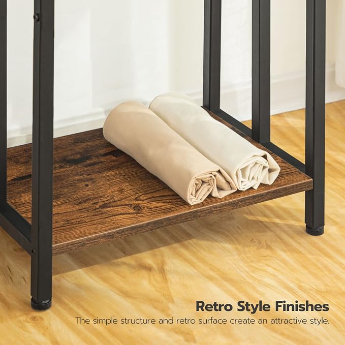 HOOBRO Free Standing Towel Rack, 3 Tier Blanket Rack, Blanket Holder for Bathroom, 16.9" L x 11" W x 31.9" H, Industrial Metal Drying and Display Rack with Shelf, Rustic Brown and Black BF03LB01
