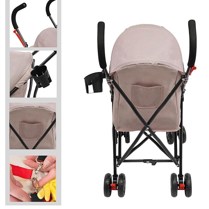 Pet Stroller for Small Medium Dogs Up to 22lbs, 4 Wheels Folding Pet Carriage Cart for Dogs Cats, Portable Cat Puppy Jogging Stroller with Rear Pocket and Cup Holder (Pink)