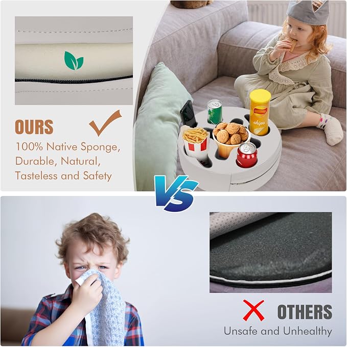INNO STAGE Couch Cup Holder Pillow | Sofa Caddy Buddy Cupholder Organizer, for Bed Rv Tv Car Man Cave Remote Snacks Drink, Gift for Couch Potato, PU Grey