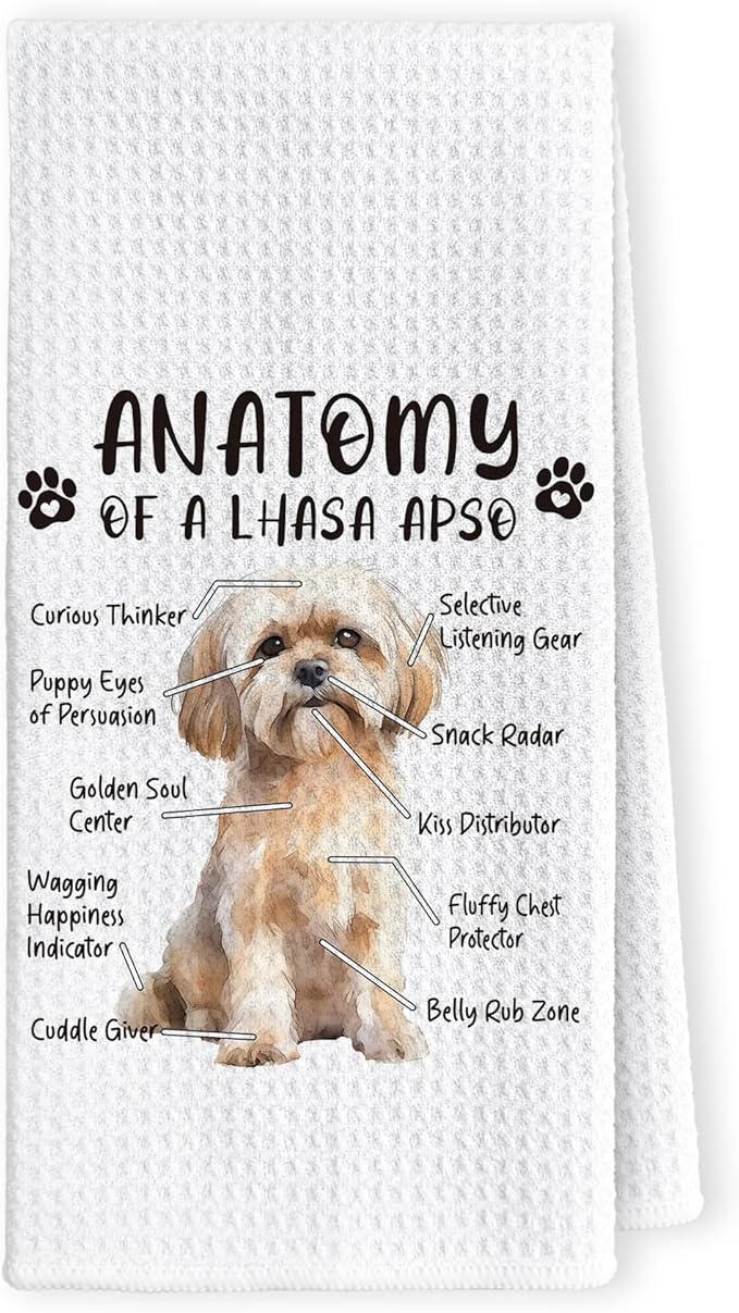 Funny Lhasa Apso Kitchen Towels, Hand Dish Towels for Dog Lovers, Anatomy Tea Towel Room Decor for Home Kitchen Bathroom, Gifts for Dog Enthusiasts