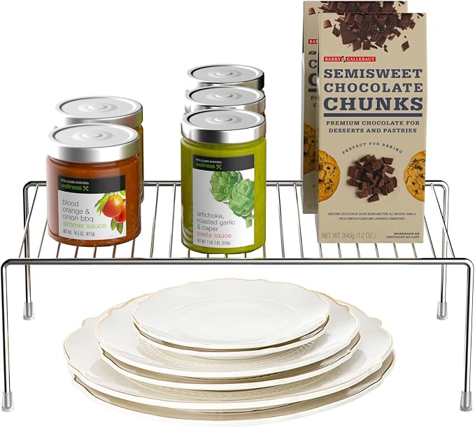 Set of 6 Large (15.7 x 9.4 Inch) Kitchen Cabinet Organizer Shelf, Wire Freezer Storage Shelves Rack, Rustproof Steel Metal Shelf Riser for Dish Plates Pantry Cupboard Organization, Chrome