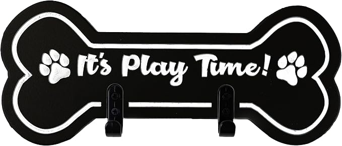 Noble Heritage Play TIME Dog Bone Leash & Key Holder - Wall-Mounted Organizer for Dog Leashes, Collars & Keys | Recycled HDPE Plastic | Indoor/Outdoor Use | Made in USA | Black White Black