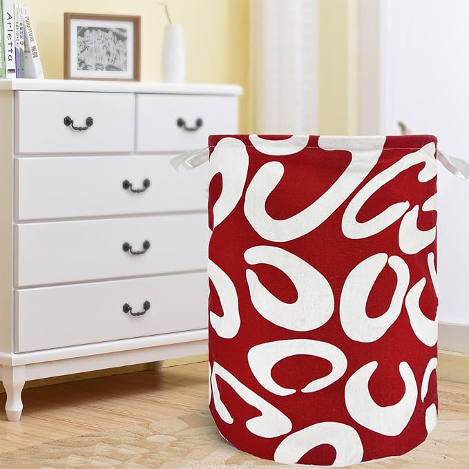 Merdes 19.7’’ Waterproof Foldable Laundry Hamper, Dirty Clothes Laundry Basket, Linen Bin Storage Organizer for Toy Collection (Red C)