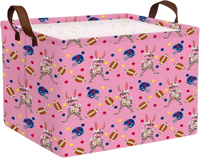 Large Cute Easter Basket for Kid Empty Gift Baby Rectangle Storage Bin Bunny Eggs Boy＆Girl Room Décor (Rabbit Rugby Pink)