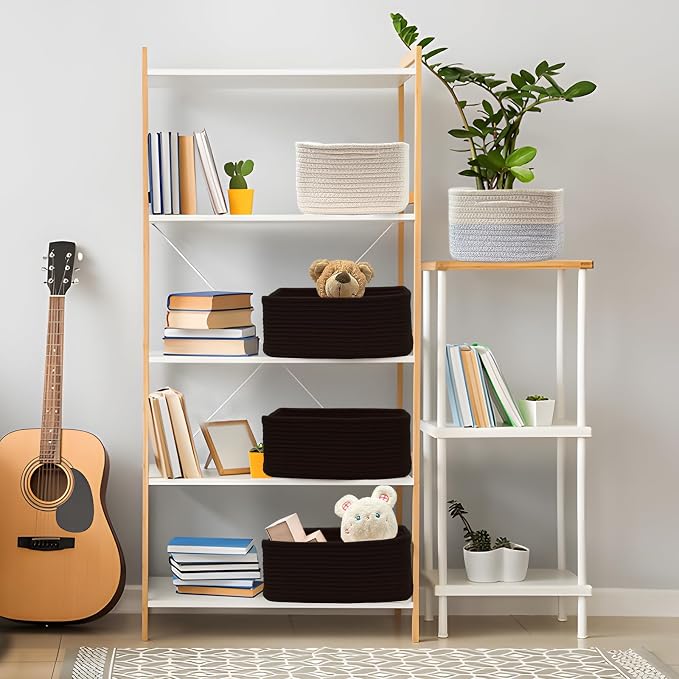 COMFY-HOMI 13" x 8.5" x 5.1" Storage Baskets for Organizing | Cotton Rope Woven Basket | Toy Storage Bin Box | Basket for Shelves, Closet Organizer Bin, Decorative Closet Shelf, 1 Pack
