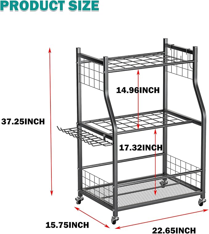 EVERHANGER Garden Tool Organizer Stand, Garage Tool Storage Organization | Yard Tool Racks with lockable wheels, Fit for Long-Handled Tools/Rakes/Brooms, Indoor/Outdoor Use