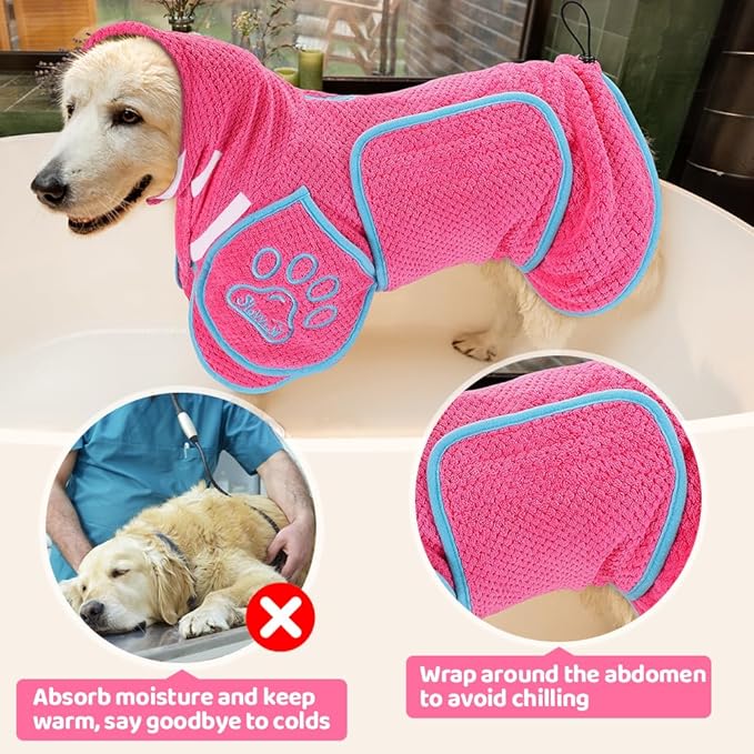 AUTOWT Dog Bathrobe Towel - Super Absorbent Dog Drying Coat, Warming Bath Robes for After Bath Shower Swim Walk for Small Medium Large Dogs Cats Pet