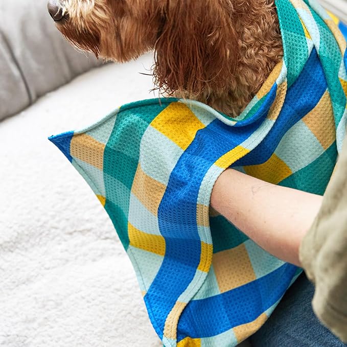 Dock & Bay Pet Towel - Super Absorbent & Quick Drying Dog Towels with Bag - 100% Recycled - Puppy Plaid, Large (120x70cm, 47x27)