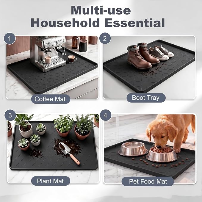 Extra Thick Under Sink Mat Waterproof with Raised Edge 19" x 28" | Silicone Multipurpose Mat for Kitchen, Bathroom, Pet Feeding, Shelf Protection & Organization, Boot & Plant Tray