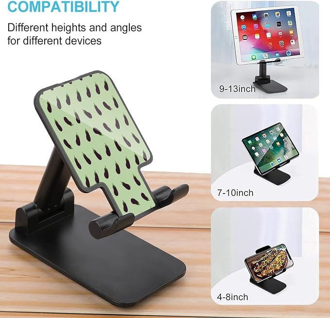 Travel Lightweight Purple Eggplant Pattern Cell Phone Holder | Foldable Adjustable, Desk Phone Stand, Hands Free, Viewing Accessory, Daily Use
