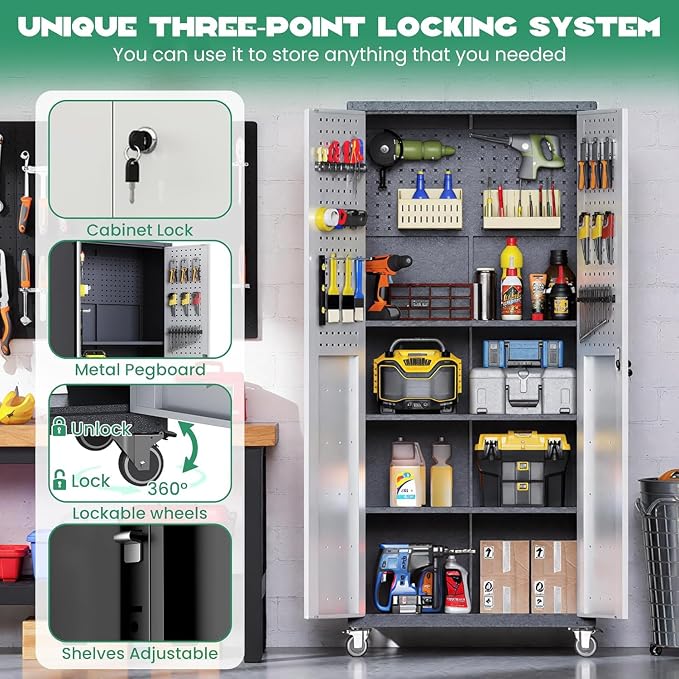 12-Piece Heavy Duty Steel Garage Cabinet System | All-in-One Modular Garage Cabinet Set for Ultimate Workshop Organization | Easy Assembly Garage Storage Cabinets & Tool Bench