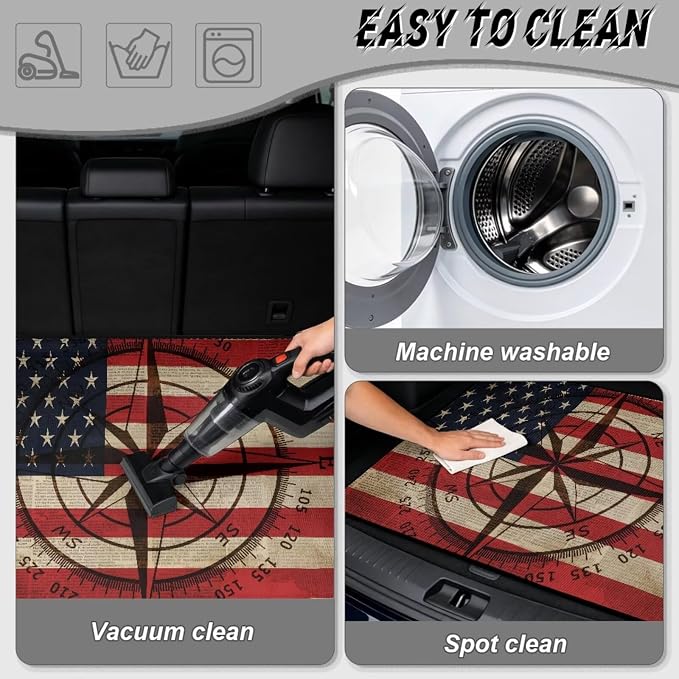 Howilath American Flag Stylish Car Trunk Mat Universal Cargo Liner Non-Slip & Dustproof Vintage Compass Rear Trunk Protection for Daily & Outdoor Use