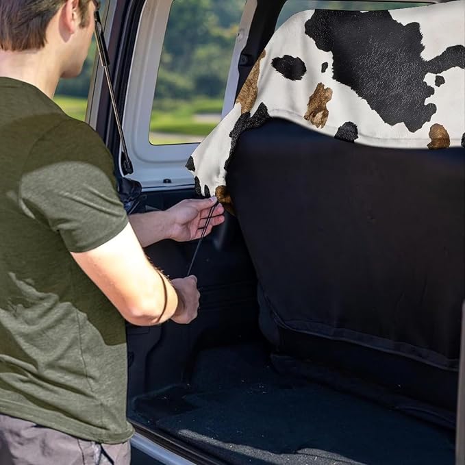 Renewold Back Seat Cover for Car Trucks Van SUV Sedan Rear Bench Towel Seat Covers for Dog in Car Automotive Backseat Mat After Swimming Hiking Gym Camping Blanket Yoga Pad Black Brown Cow Print