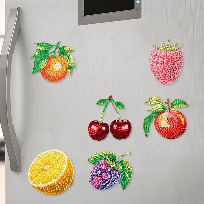 20pcs Fruit 2D Acrylic DIY Diamond Art Magnets for Fridge Food Craft | Elegant set with beautiful patterns and magnetic design for DIY crafts; perfect for home, office, kitchen decor, and gift