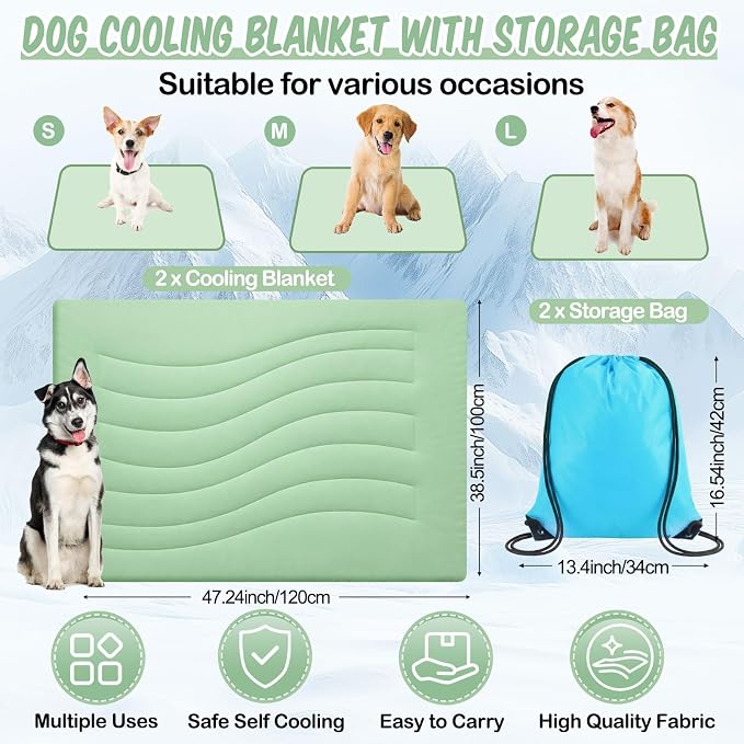 SmoothNovelty 2 Pack Cooling Blankets for Large Dog, 39 x 47 Inch Cooling Dog Mat with Storage Bag, Breathable Summer Cold Pet Blanket Lightweight Washable Pet Throw for Hot Weather Sofa Bed