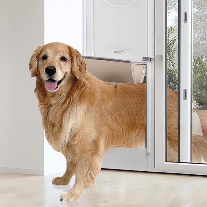 VEVOR Dog Door for Sliding Glass Door X-Large Doggy Door for Sliding Doors | For Dogs, 75 7/8"-80 11/16" Adjustable Height, Aluminum Frame, Tempered Glass, Pet Doors with Hinge Structure, Flap and Lock