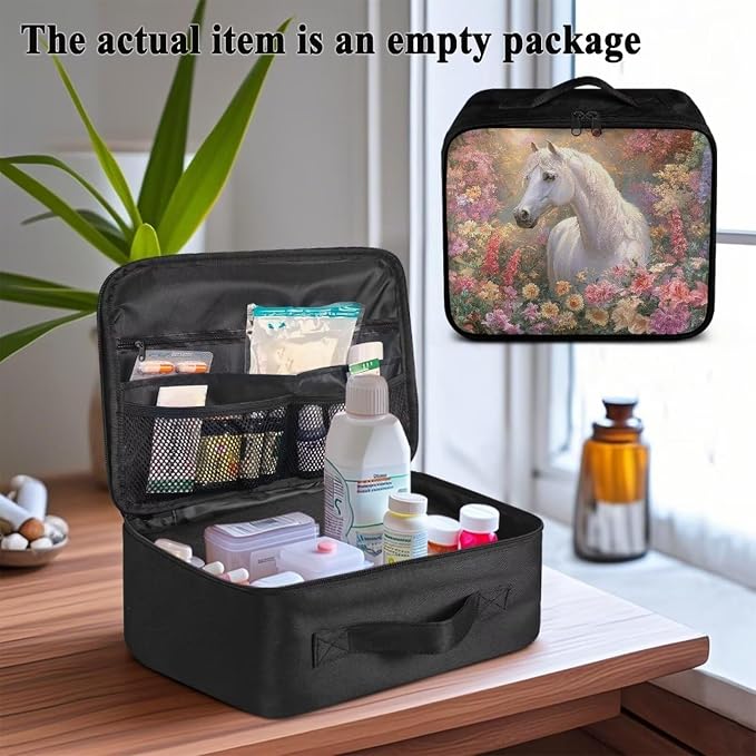 Rnyleeg Floral Horse Medical Kit for Home Portable First Aid Bag with Handle Empty First Aid Travel Kit Compact Emergency Medicine Supply Bag for Women