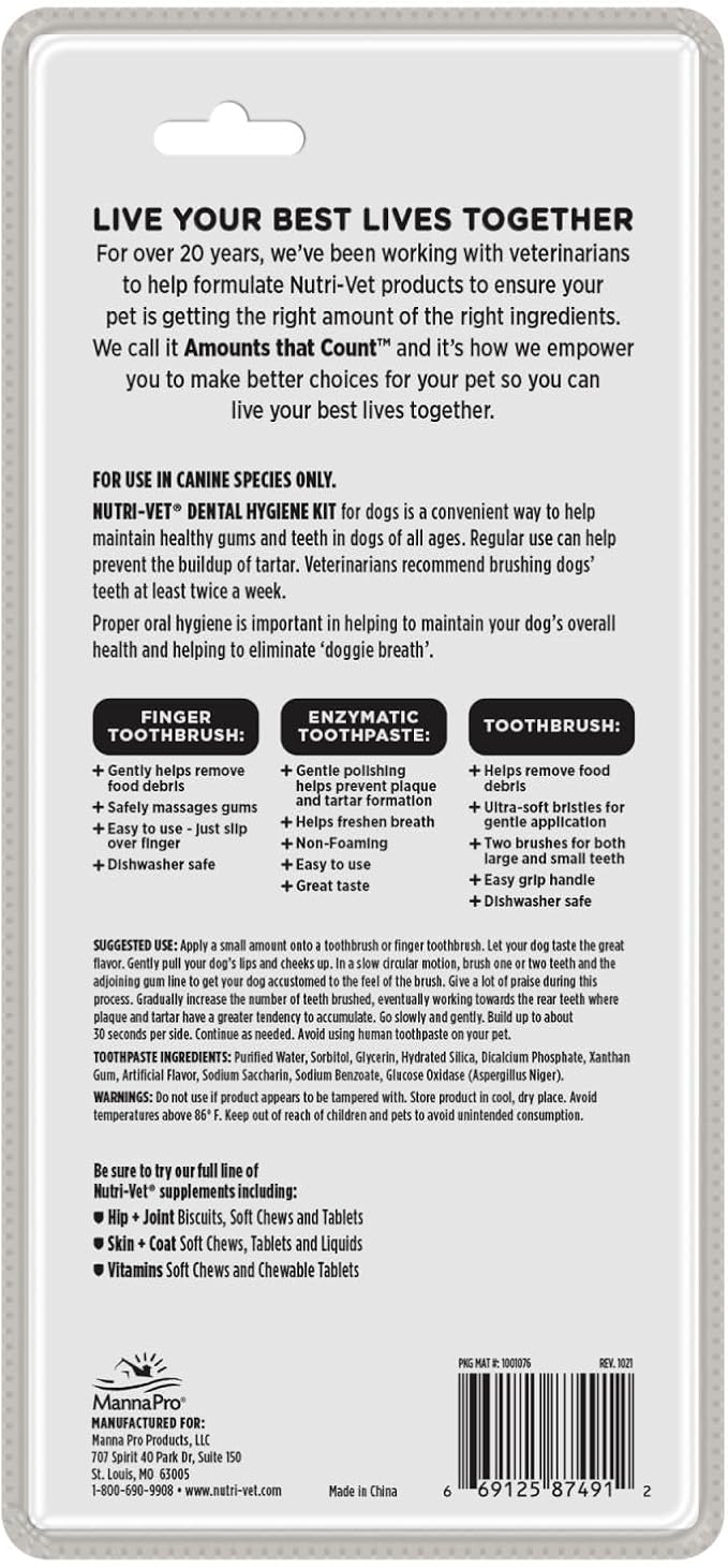Nutri-Vet Dental Hygiene Kit for Dogs - Finger Toothbrush and Enzymatic Toothpaste - Chicken Flavor - 2.5 ounces