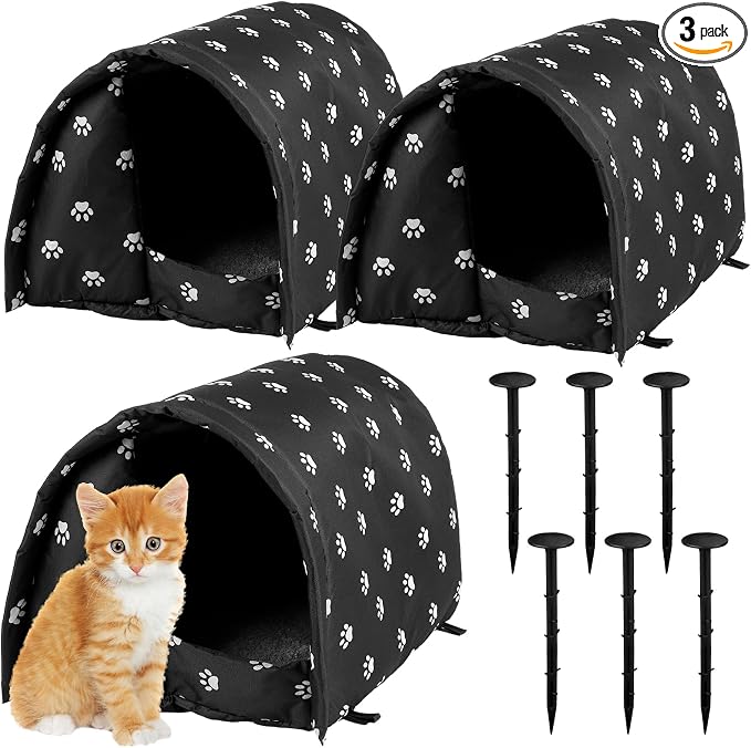 3 Pcs 23.62" x 16.93"x 15.75" Cat Houses for Outdoor Cats Bulk Weatherproof Waterproof Rainproof Foldable Cotton Insulated Feral Dogs Tent Shelter Pet Beds for Warm Outdoor Indoor Garden 2 2kg Kitten