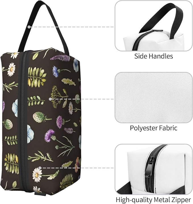 Vintage Wildflower Makeup Bag - Durable 600D Oxford Fabric Travel Cosmetic Bag, Shockproof Foam Padded Toiletry Organizer for Gym & Daily Use 10x6.2x4.9 Inch