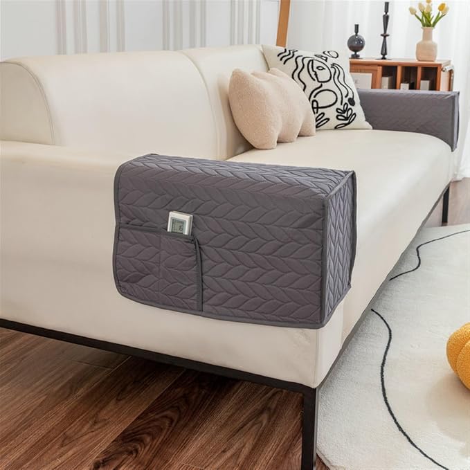 Modern Couch Arm Covers Universal Arm Rest Covers for Sofa Thickened Arm Chair Covers Set of 2 with Pockets Waterproof and Ant-Slip Armrest Organizer(Dark Gray)