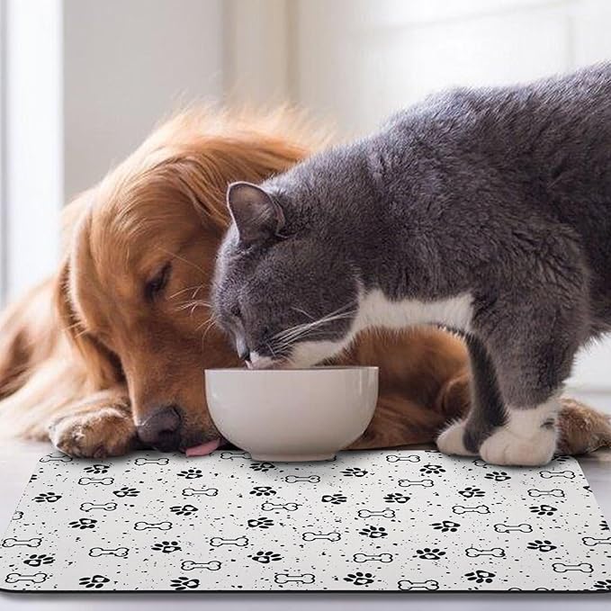 Dog Food Mats,Cat Absorbent Water Bowl Feeding Mats Pet Placemats for Food and Water Spot 16 * 24 inch