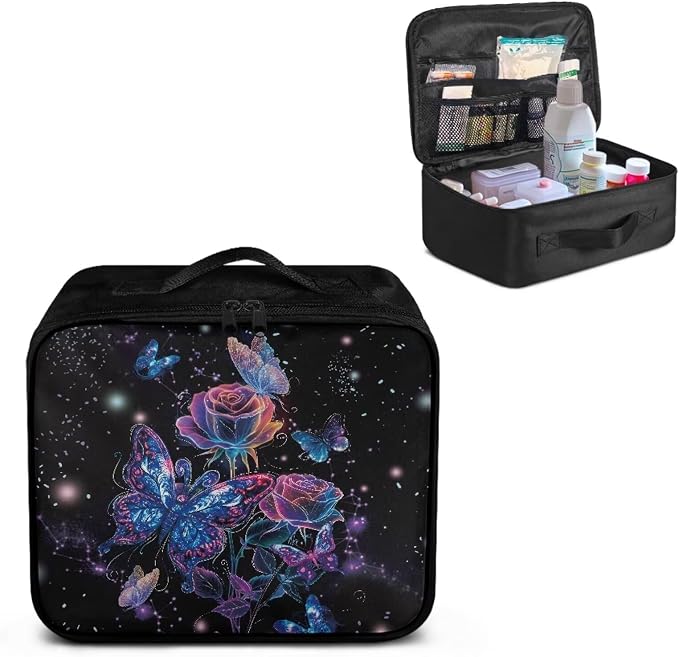 First Aid Empty Pouch Galaxy Butterfly Rose Medical Organizer for Hiking Travel and Daily Carry Features Water-Repellent Fabric Washable Interior Quick-Grab Handle