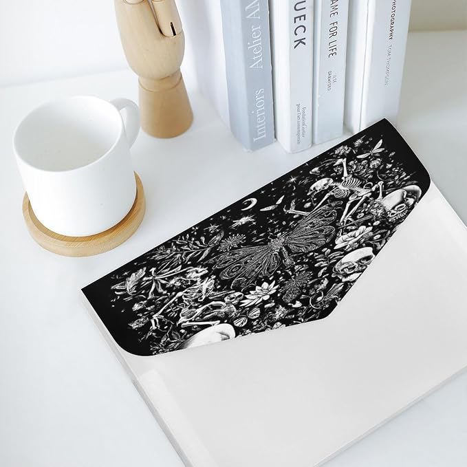Reusable Goth Skull Head Ouijas Boards Witch Black Art Clear Document Folder, File Folders Easy to Carry, Documents Folder with Snap Button