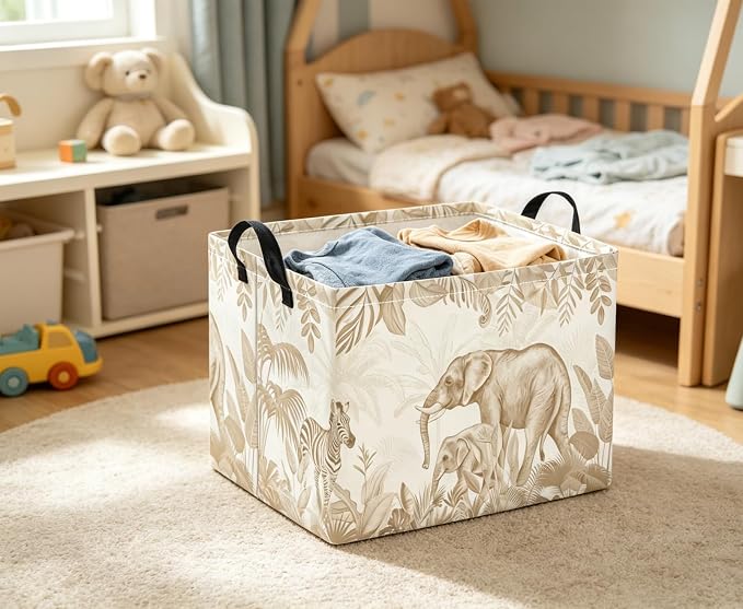 Rectangular Baby Kids Storage Basket for Home Kitchen Girls Cute Toy Storage Bin Organizer Shelf Book Room Decor(Animal)