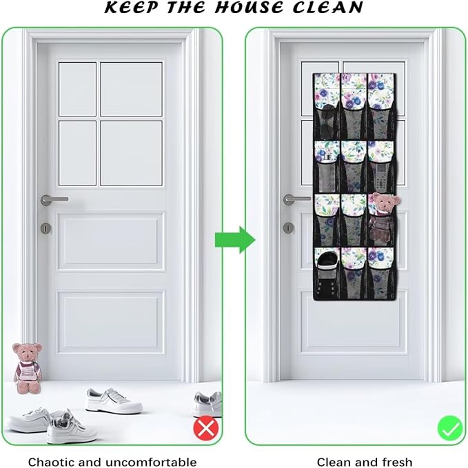 Floral Pattern Over the Door Shoe Organizer,Shoe Organizer Door Hanger,Space Saver Shoes Hanger Storage Organizer Bag