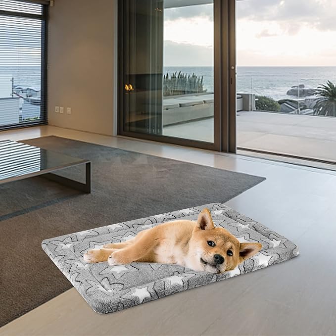 EMPSIGN Dog Crate Pad for 30"x20" Dog Crate, Star Pattern/Grey | Reversible Kennel Mat (Cool & Warm), Machine Washable, Cozy Star Pattern Sleeping Pad, All-Season Pet Bed
