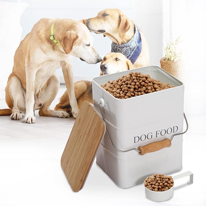 Farmhouse Dog Food Storage Container,6L Dog Food Canisters,Pet food Container Hold 5~6lbs Dog Food Treats,Airtight Dog Puppy food Storage with Lid and Scoop,Kibble Container Countertop-White…