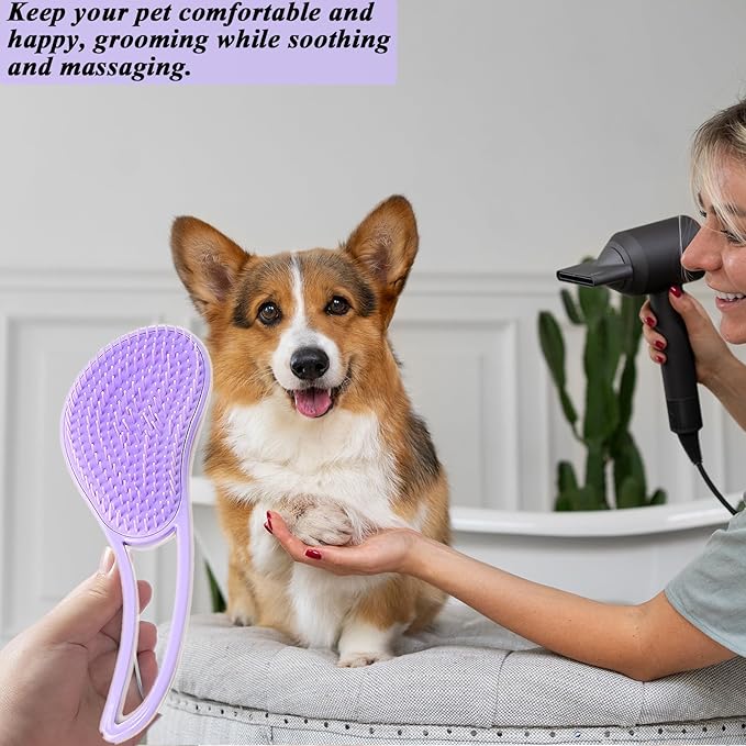 Dog Grooming Brush, Soft Puppy Massage Brush, Pet Hair Bathing Brush Comb, Hangable Grooming Tool for Poodles, Teddy, Yorkies, Maltese, Shih Tzu, Chihuahua (Purple)