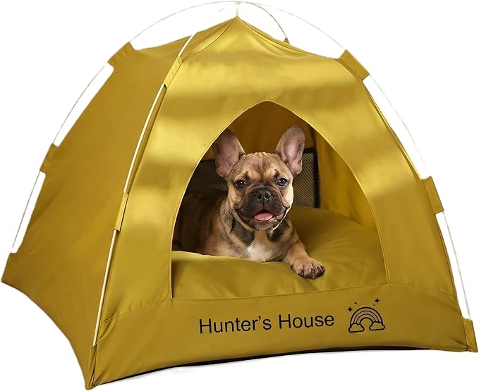 Personalized Dog Cat Pet Tent for Indoor with Name & Paw Print Multicolor | Portable Foldable Pet Cave Bed, Breathable Mesh Window, Removable Washable Cushion, Ideal for Kittens, Puppies,Small Breeds