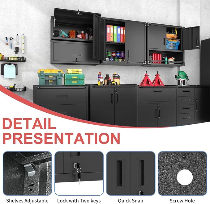 Garage Wall Cabinet with 2 Locking Doors Metal Storage Cabinet,Black | Wall Mounted Heavy Duty Steel Tool Cabinet Hanging Cabinet for Garage Warehouse Bathroom Kitchen,Assembly Required