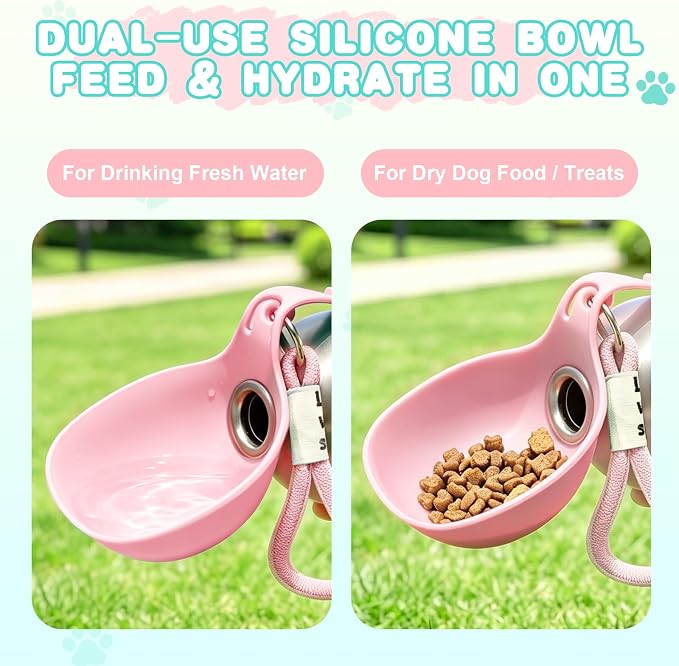 Drain-Back Stainless Steel Portable Dog Water Bottle with Bowl for Walks