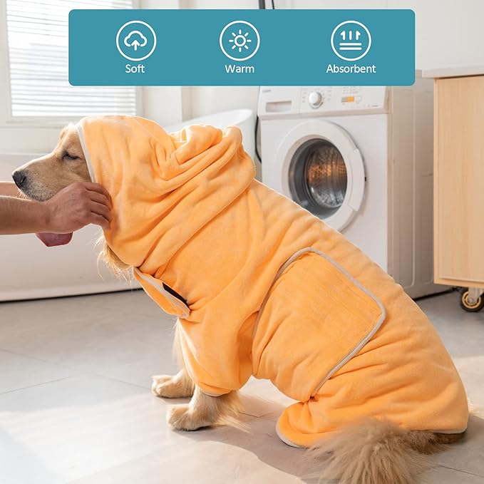 Avont Dog Bathrobe - Super Absorbent Pet Drying Towel Bath Robes After Bath Shower Swim Wet Walk for Puppies -Yellow(M)