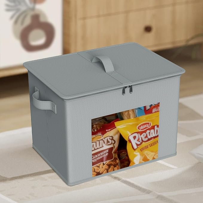 Zilink Fabric Storage Bins with Lid Closet Storage Bins, Light Grey, 4Pack | Stackable, Smooth Zipper, Clear Window, Sweater Organizer, Closet Organizers and Storage Box for Home, Bedroom