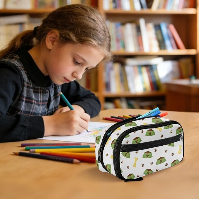 Pet White print Large Capacity Pencil Case with Zipper Water Resistant Portable Organizer Pen Bag for Office Students School