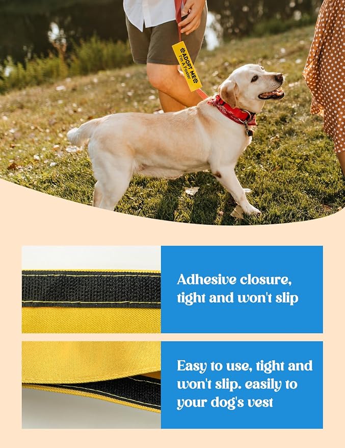 Adopt Me I’m A Foster Dog Leash Sleeve - Funny Yellow Alert Wrap with Hanging ID Patch | No Pet Leash Accessory, Perfect Pet Birthday Gift for Dog Owners