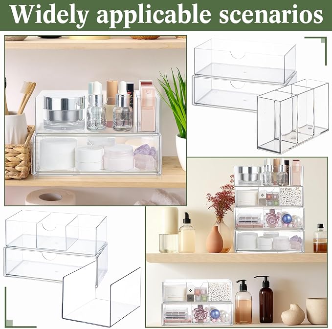 CroBlissful Medicine Cabinet Organizer 4 Tier Stackable Makeup Organizer Tray with 2 Drawers 2 Storage Box 1 Lip Gloss Holders and 1 Movable Partition for Bathroom Cabinet Wall Vanity
