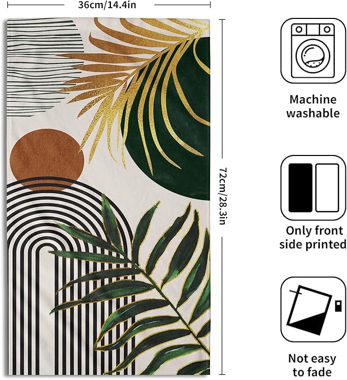 Giwawa Boho Leaves Hand Towels Mid Century Fingertip Towel Set of 2 Soft Kitchen Dish Towels Decorative Bathroom Towels for Bath Guest Gym Spa