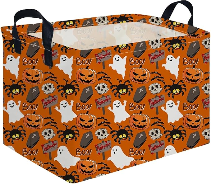 Halloween Ghost thriller basket,Empty Halloween basket,Horror and thriller decor,Trick or Treat Box for Boys and Girls,Horror decor(Spider ghost)