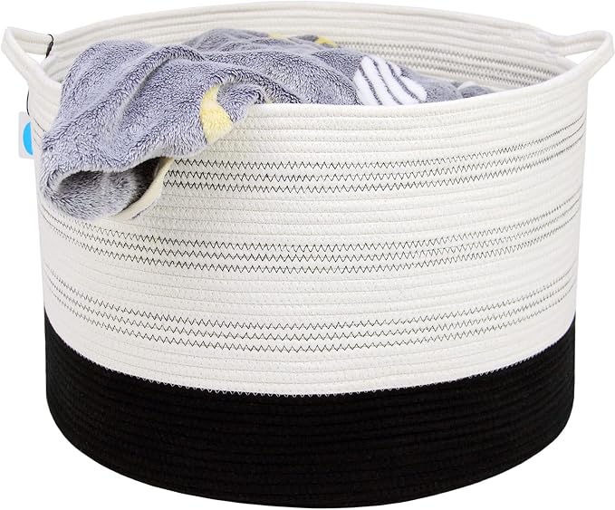 Casaphoria XXXLarge Cotton Rope Basket 22" X 22"X 14" Blanket Basket for Living Room Woven Basket Soft Laundry Blanket Basket storage basket bin with Handle（pack of 1）