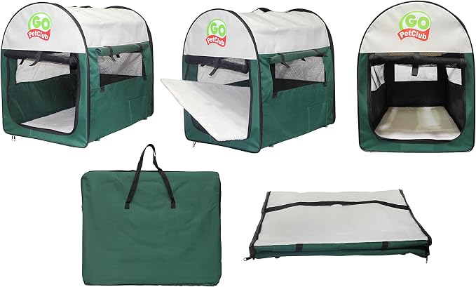Go Pet Club 18" Rounded Top Soft Collapsible Dog Crate, Portable Pet Carrier, Thick Padded Pet Travel Crate for Indoor & Outdoor, Soft Sided Pet Foldable Kennel Cage with Durable Mesh Windows, Green