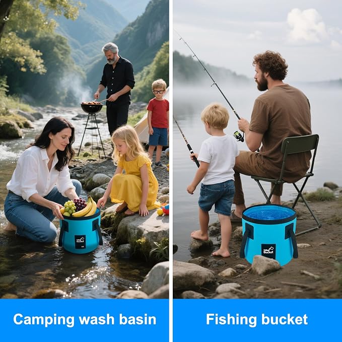 5 Gallon Collapsible Bucket with Handle, Car Wash Bucket Foldable Water Storage Container for Camping Fishing Beach Gardening, Portable Laundry Wash Basin for RV Cleaning Supplies Swamp Emergency Prep