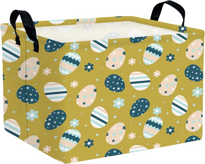 Large Rectangular Easter Baskets Empty Waterproof Boy Toy Box Foldable Kid's Gifts Storage Bin Spring Room Decor(Retro Floral Egg)