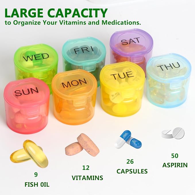 NatureTouch Weekly Pill Organizer, BPA Free Medicine Organizer Rainbow 7 Day Pill Box, Daily Portable Pill Conatainer for Pills/Vitamin/Fish Oil/Supplements [Lastest Version],Purple